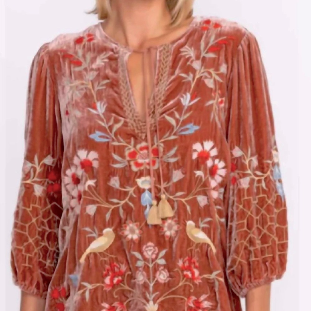 Johnny Was Clara velvet embroidered blouse